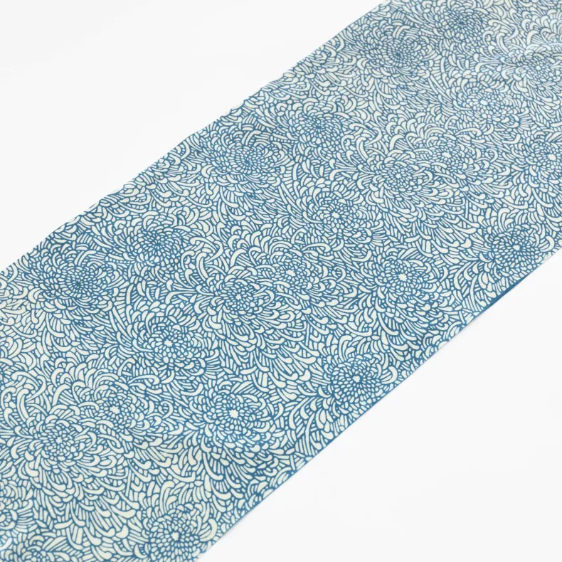 Tenugui - Teal Chrysanthamums