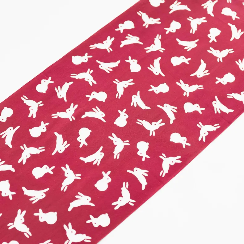 Tenugui - Bunnies on Red