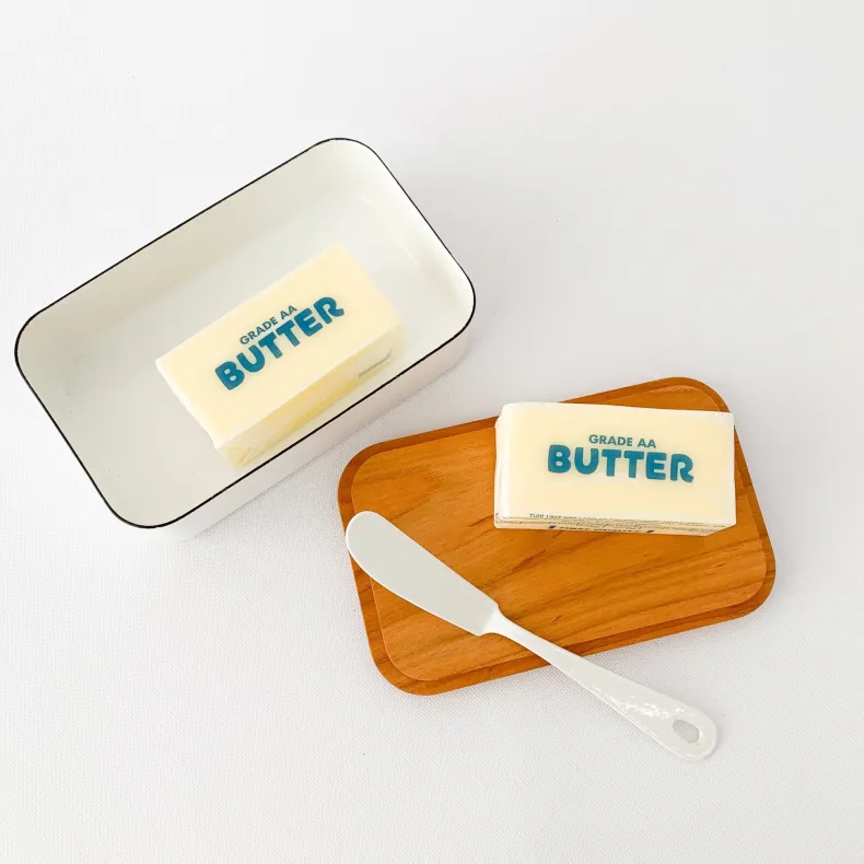 Noda Horo Enamel Butter Case with Wood Lid